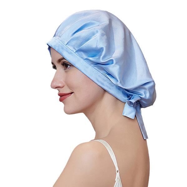 100% Mulberry Silk Bonnet Sleep Cap for Woman Night Hat 16 Momme with Adjustable Ribbons Hair Care