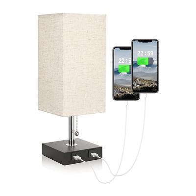 Lampe de table de chevet USB avec 2 ports de chargement USB utiles, lampe de table à abat-jour en tissu idéale pour la chambre à coucher, le salon, le bureau