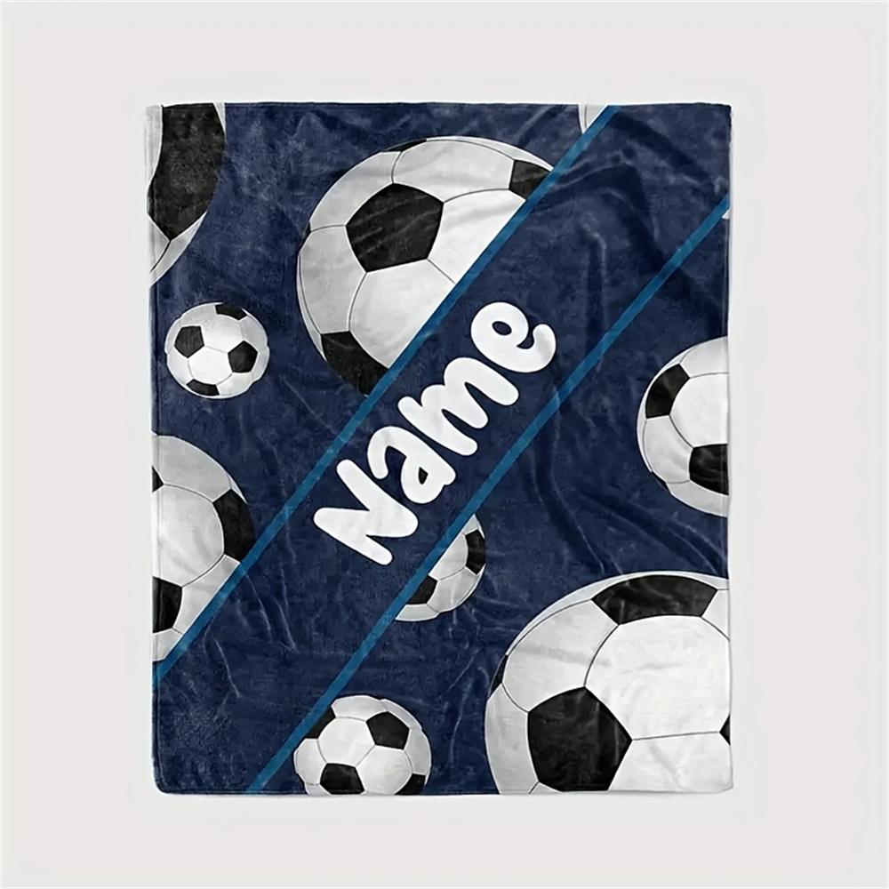 

Custom Football Print Name Flannel Throw Blanket - Soft, Warm Personalized for Couch, Bed, Travel, Camping, Living Room, Office Flannel 75 x 100cm синий