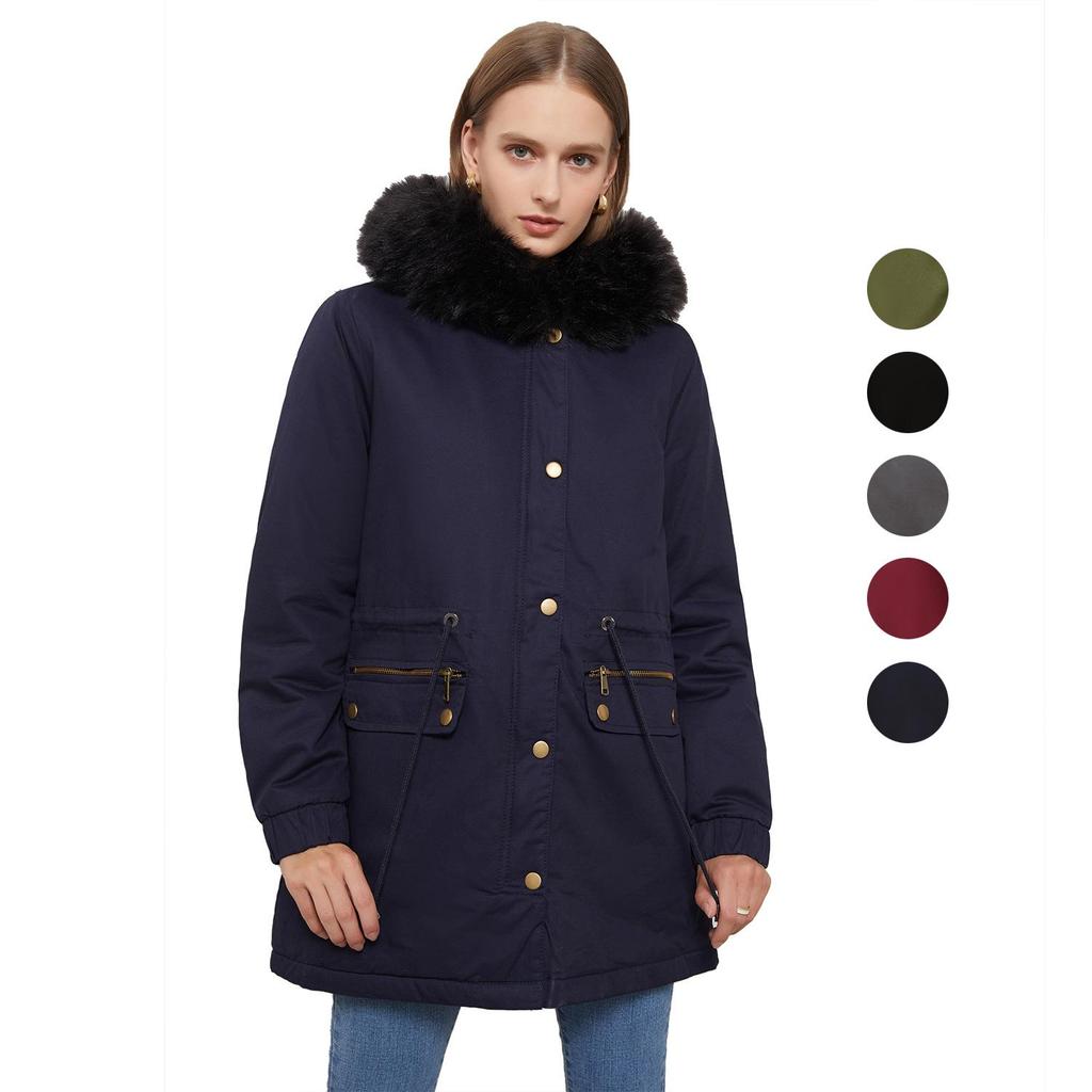 Women's Winter Parka Coat Thickened Fleece Lined Padded Warm Hooded Long Military Puffer Jacket Faux Fur Overcoat Casual Fashion Outdoor Outerwear New