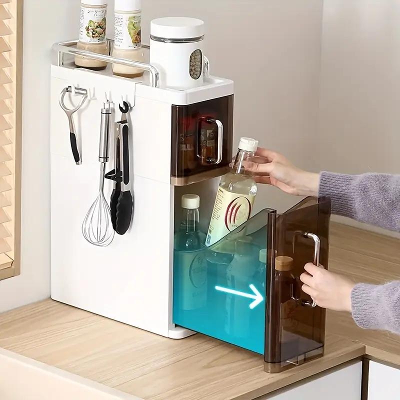 Pull-Out Kitchen Storage Rack Narrow Countertop Spice Organizer Multi-Functional Household Oil Salt Sauce and Vinegar Storage