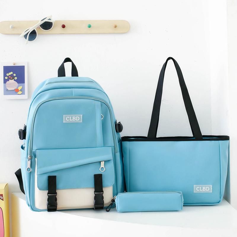 Three-Piece Backpack Set College Style Women Colored Block Large Capacity Backpack Student Schoolbag with Lunch Bag Pen Bag