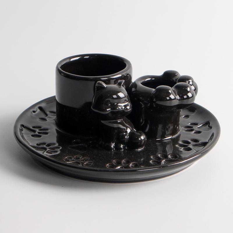 Ceramic Incense Burner Cat Tray Candle HolderPalo Santo Smudge Bowl Aromatherapy Decor Incense Burner for Meditation Room Decor