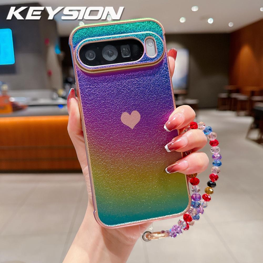 KEYSION Gradient Colorful Phone Case for Google Pixel 10 Pro XL 9 Pro 9A 8A Soft TPU Shockproof Back Cover With Crystal Bracelet
