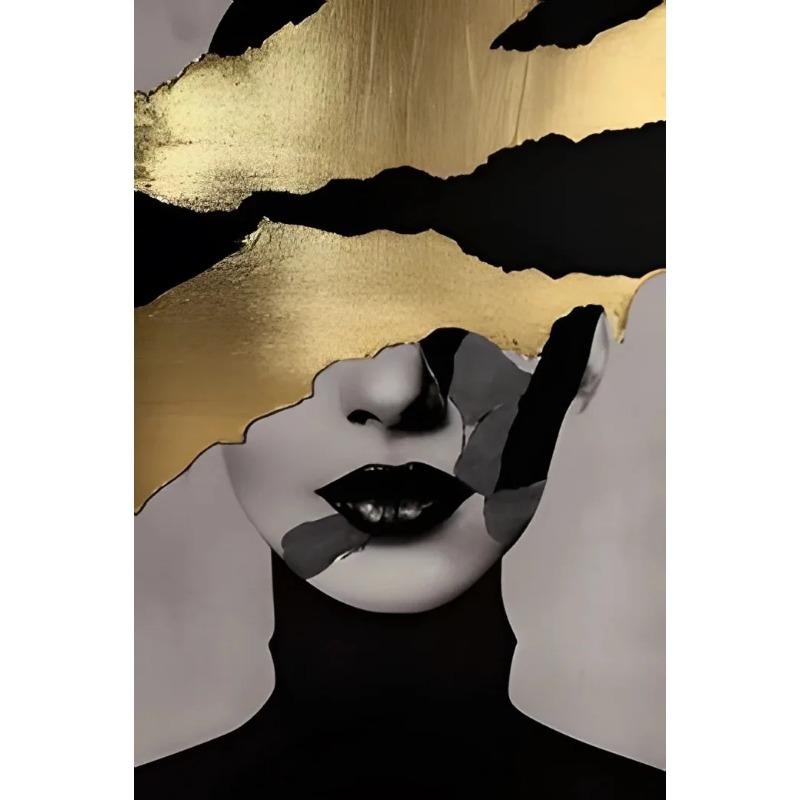 Modern Canvas Print Art Gold Black Woman Portrait Art Canvas Painting Abstract Woman Face Poster Wall Art Picture for Home Decor
