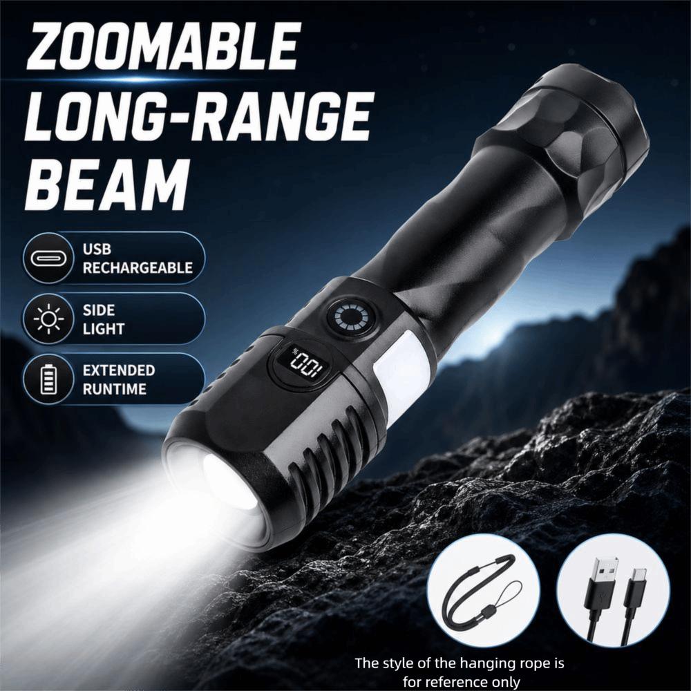 ABS Rechargeable Flashlight Zoomable Beam Zoomable Flashlight New LED Flashlight Outdoor Lighting