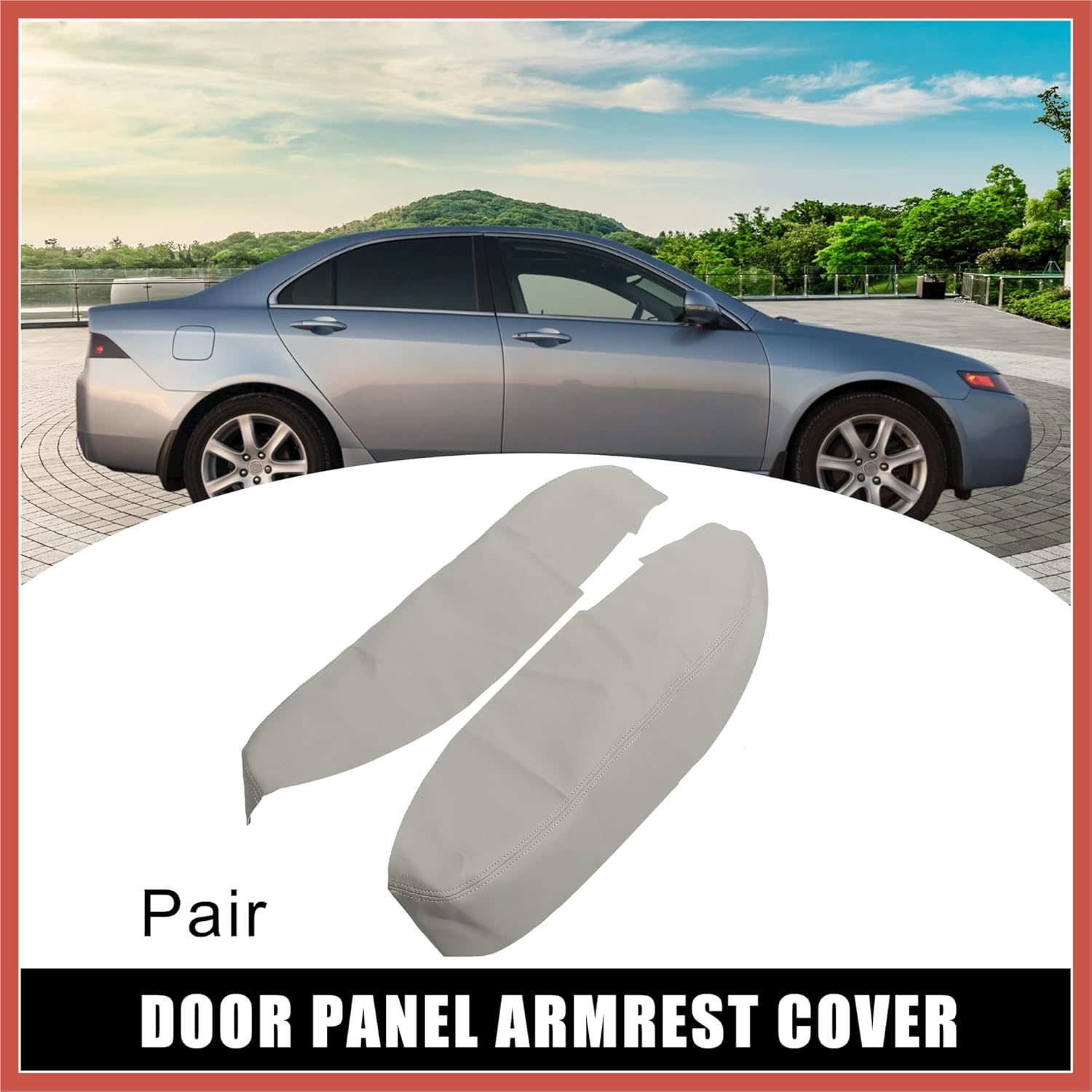 ACROPIX 1Pair Front Door Cover Armrest Cover Pad Replacement Microfiber Leather for Acura RL 2005-2012 Gray Car Parts