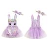 Baby Girl Summer Romper Rabbit Embroidery Square Neck Short Sleeveless Cute Fashion Bodysuit with Bow Headband