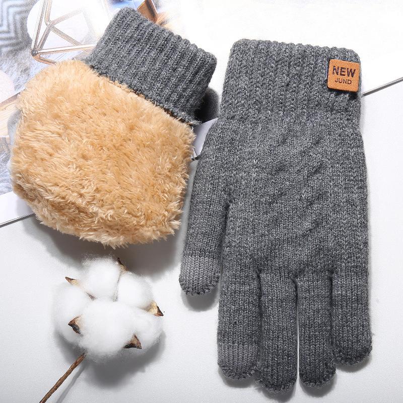 Thick Fleece Lined Fashion Warm Black Cable Knitted Winter Touch Screen Gloves Winter Women Men Coldproof Mittens Gloves Gift