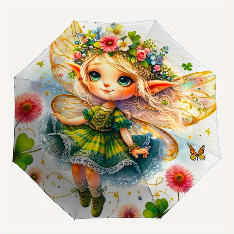 1pc Lovely Tinker Bell Automatic Folding Umbrella - 3 Folding Design, Vivid Cartoon Pattern, Suitable for Outdoor Activities, A Gift for Fan