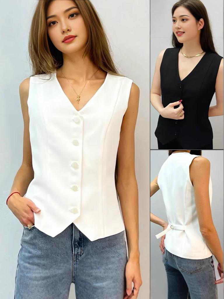 European & American V-Neck Sleeveless Cardigan Vest for Women - 2025 Summer Collection