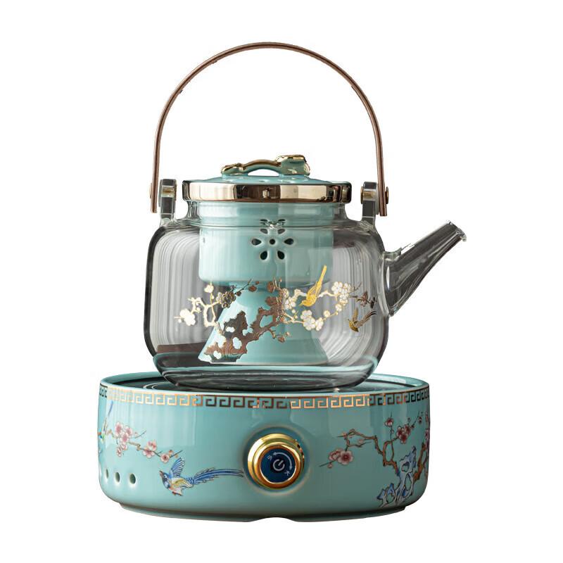 Chaxun Handmade Heat-Resistant Glass Teapot - Joyful Plum Blossom Design with Double Liner