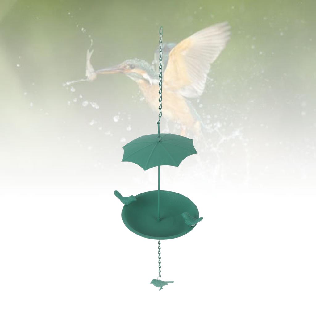Hanging Bird Feeder Green Metal Large Capacity Umbrella Top Hanging Bath Tray for Outdoor Garden