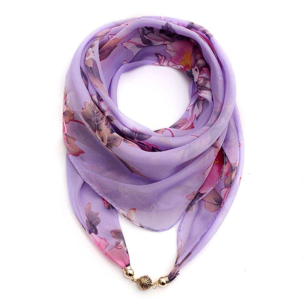 Women's Summer Magnetic Buckle Silk Scarf: Versatile, Fashionable Chiffon Square Scarf for Shirts
