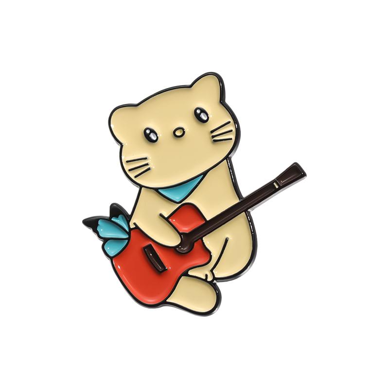 Music Cat Enamel Pins Custom 1989 Cute Guitar Cat Brooches Lapel Badges Cartoon Animal Jewelry Gift for Kids Friends