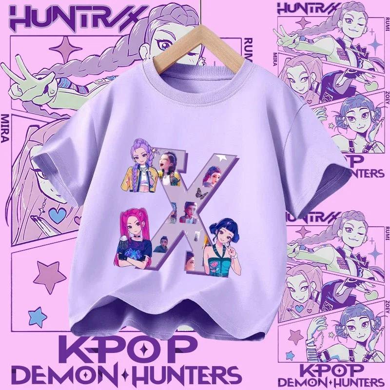 Cotton Tshirt for Girls Kpop Demon Hunter  Sports Tshirt  New Short Sleeve Casual Tshirt for Summer 2026  Letters AZ