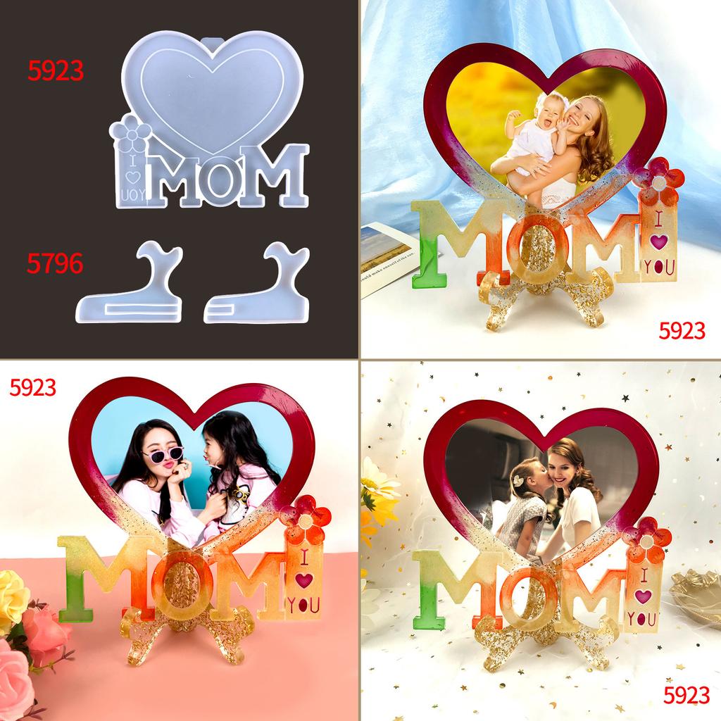 WTEMPO DIY Heart-shaped Frame with Epoxy Mold Mother's Day Frame Decoration MOM Heart-shaped Frame Decor Silicone Mold