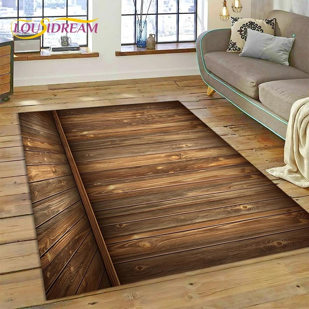 Color 3D Wood Grain Lines Rug Carpet for Living Room Bedroom Home Decor,Floor Mat Non-slip Decoration for Sofa Doormat Kid Gift