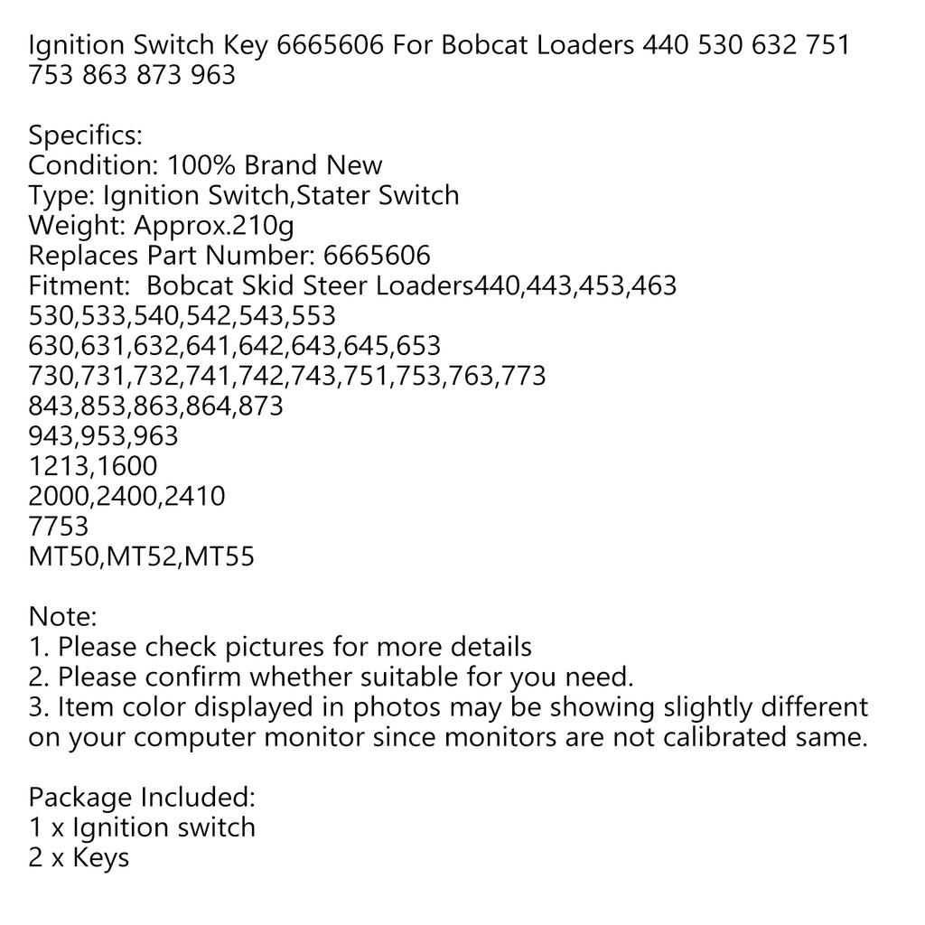 Ignition Switch Key 6665606 For Bobcat Loaders 440 530 632 751 753 863 873 963