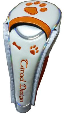 Golf Headcover, Fairway Wood, Paw Print, Magnetic (White/Orange, Fairway Wood)