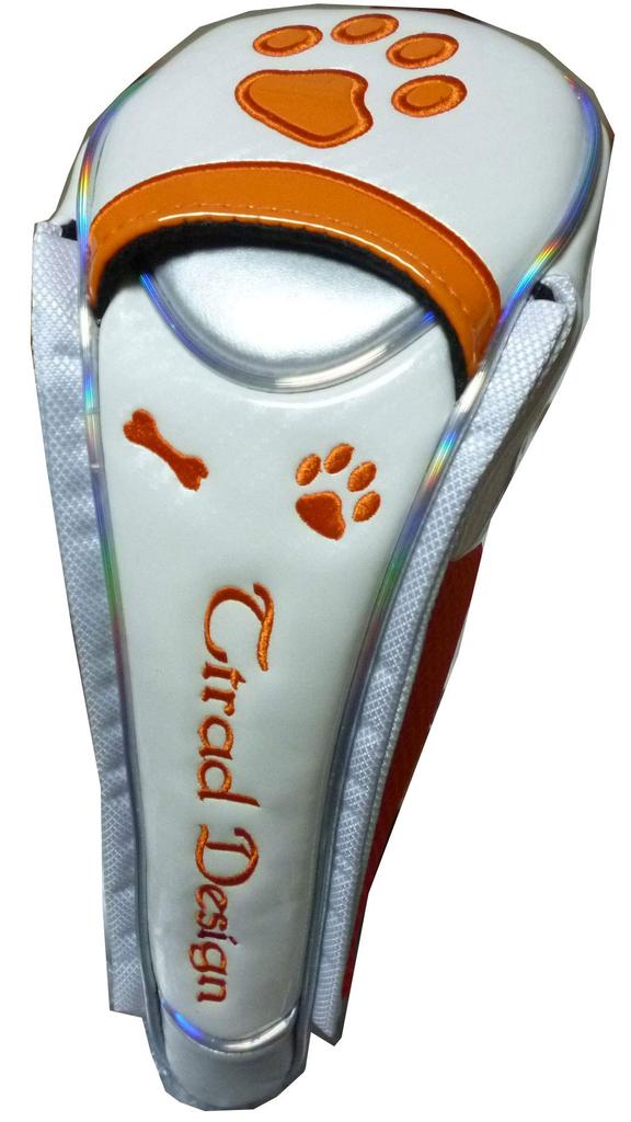 Golf Headcover for Utility Clubs, Paw Print Design with Magnetic Closure (White/Orange, for Utility Clubs)