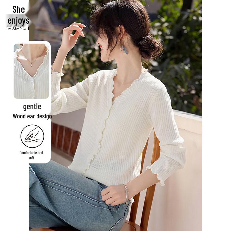 Women s Simple V-Neck Knit Cardigan M