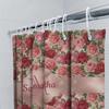 Monogrammed Shower Curtain With Roses Print, Custom Name Added For Bathroom Decor Red Pink Floral Design, Washable