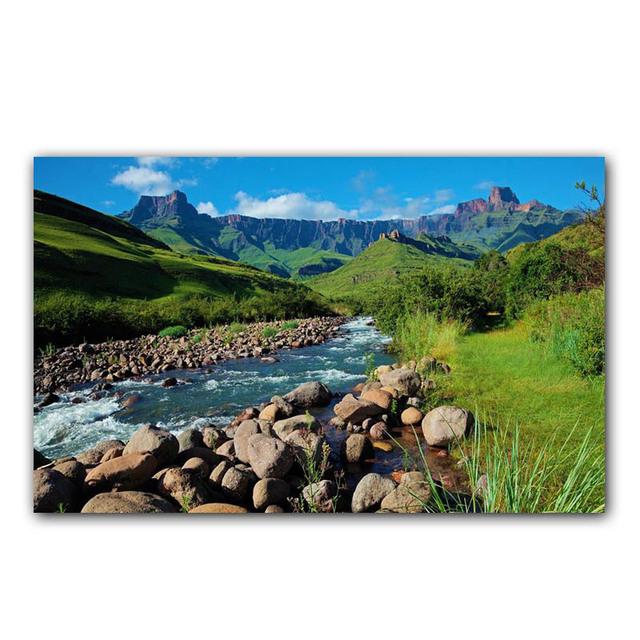 Pittura su Tela Montagna Verde Paesaggio Scenari Naturali Foresta Raggi di Sole Poster Stampa Arte da Parete Immagine Soggiorno Decorazione Casa