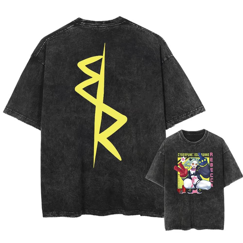 Anime Cyberpunk Acid Trička Ležérní Vintage Prané Tričko Krátký Rukáv Manga Gotické Bavlna Streetwear Topy Unisex Léto
