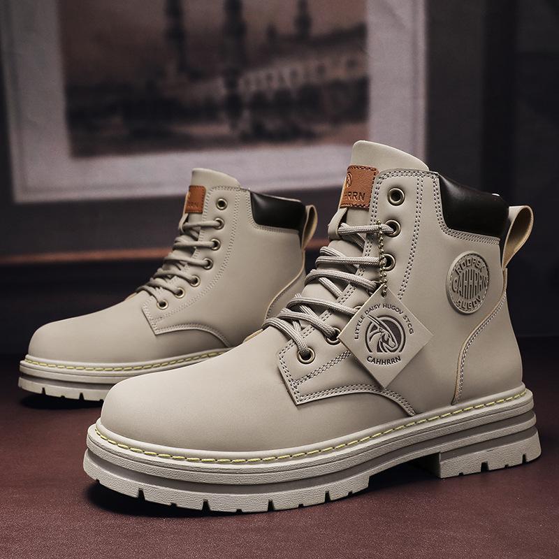 Martin Stiefel Frühling und Herbst neu Britischer Stil Rhabarber Stiefel Leder mittelhoch lässig vielseitig dicksohlige Martin Stiefel