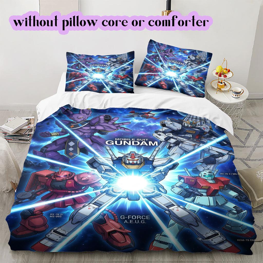 Gundam Anime Theme Duvet Cover Set,3pcs Printed Cartoon Bedding,Creative Bedroom Decor Comforter Cover for Teens_LIAN