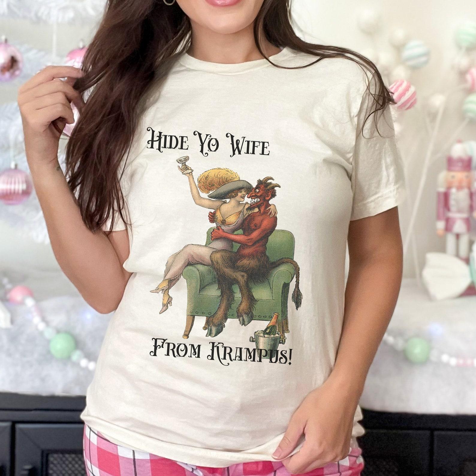 Creepy Krampus Hide Yo Wife Christmas T-Shirt M