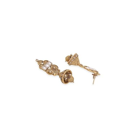 Gold-Plated Handcrafted Artificial Kundan Jewelry Choker Set with White Stone Matching Earrings For Women and Girls