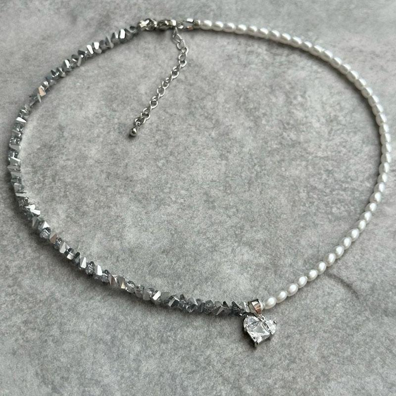 

Fashion Crystal Heart Pendant Necklace For Women Boho Barlotte Imitation Pearl Chain Jewelry Valentine s Gift N526