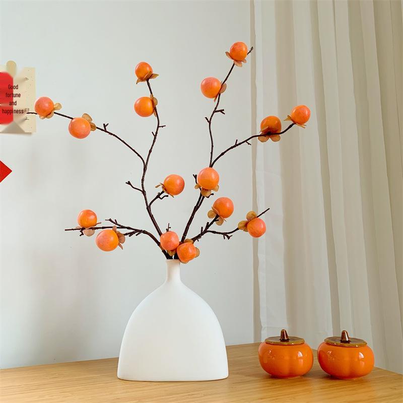 Artificial Red Persimmon Bouquet Ornament for Living Room Decor