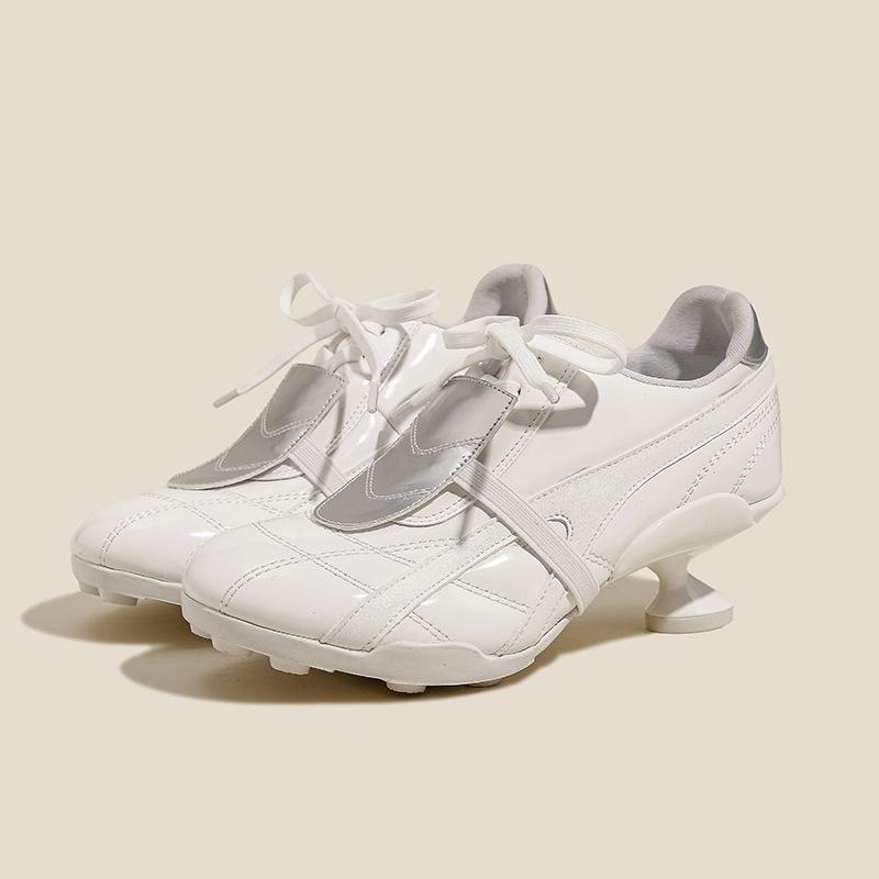 

Мода в стиле Инс Лоскутная обувь смешанных цветов из мягкой кожи Женские кроссовки на высоком каблуке Осень Зима Повседневная шнуровка Новинка Спортивная обувь 39 белый