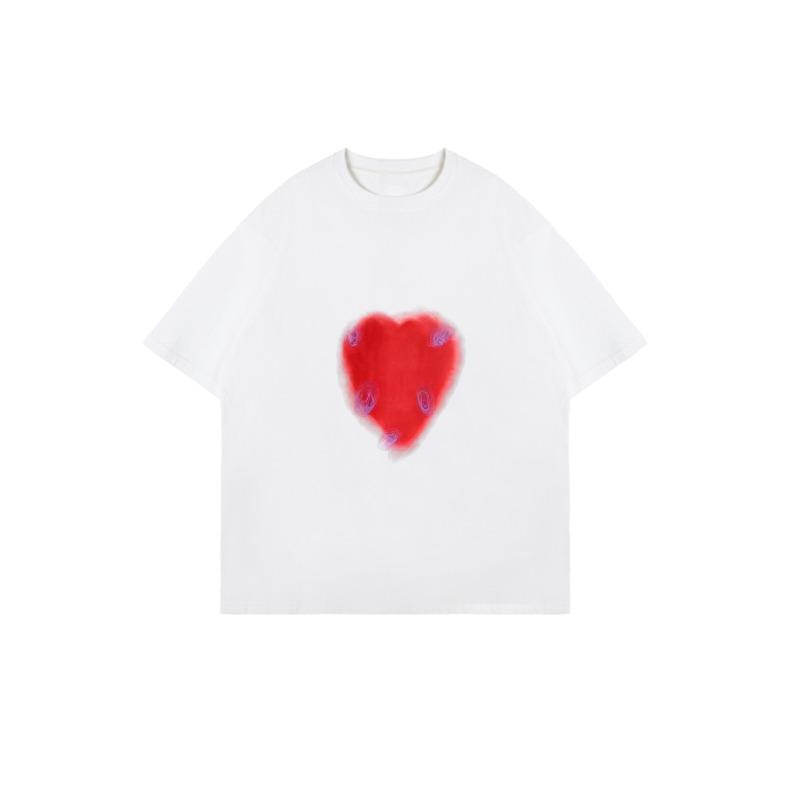 Oversized T Shirt Black Red Heart Print Casual Streetwear Women Fashion Top Summer Outfit