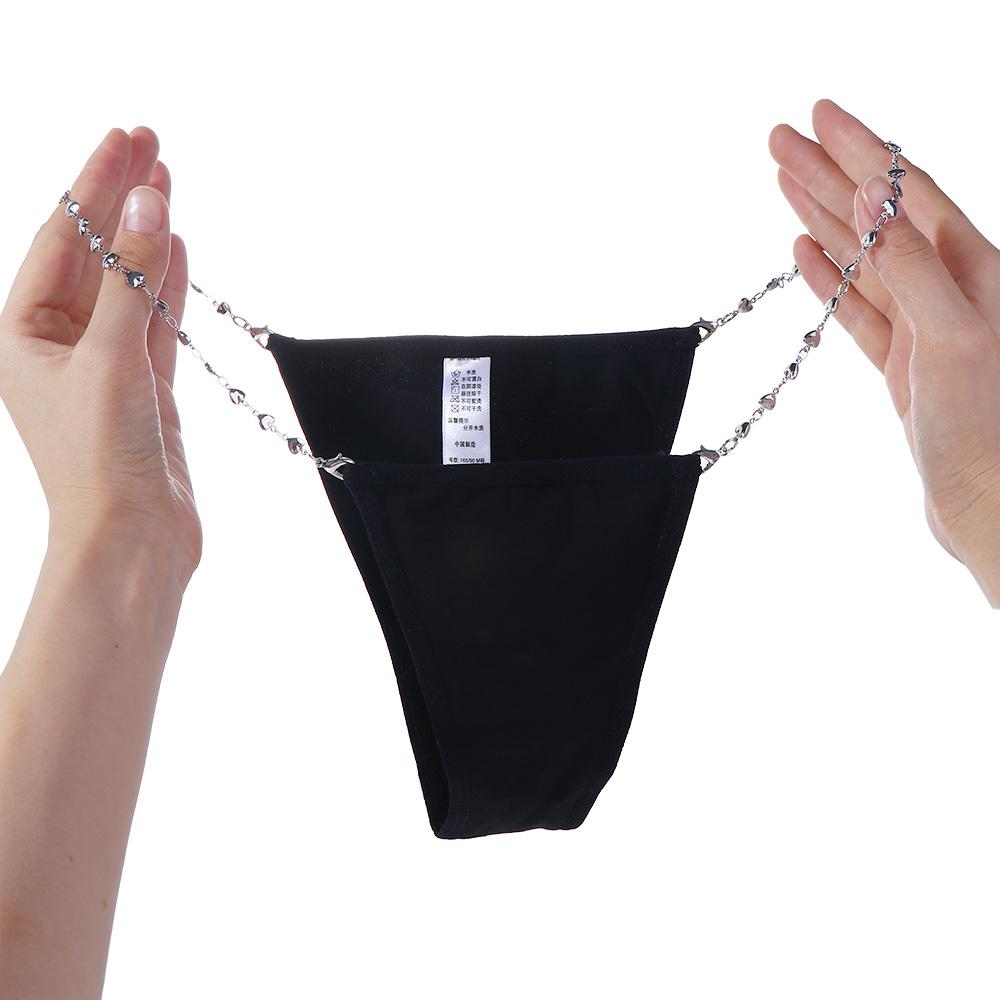 Hollow Bandage Chain Decoration Metal Chain Briefs Women Intimates See-through Thong Sexy Panties