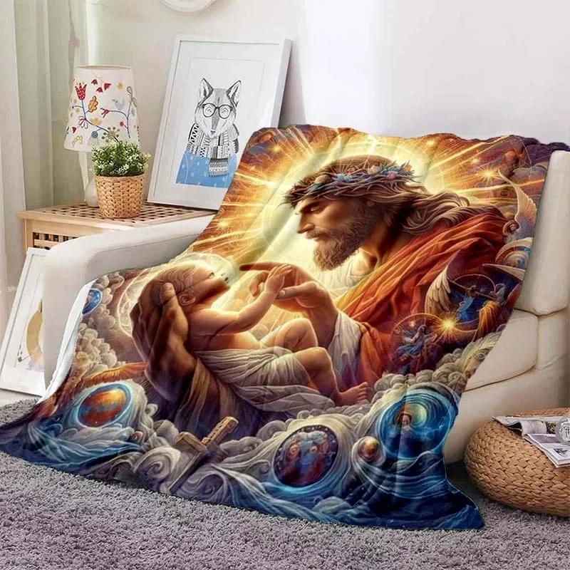 6 Size Merciful Jesus Christian God Flannel Art Blanket Throw Sofa Bed Cover Four Season Soft Fluffy Quilt Blanket Flannel Throw