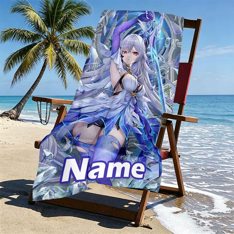 Custom Name Personalized Genshin Impact Print Beach Towel, for Trip Camping Beach Party Home Decor, Birthday Gift for Family & Friends