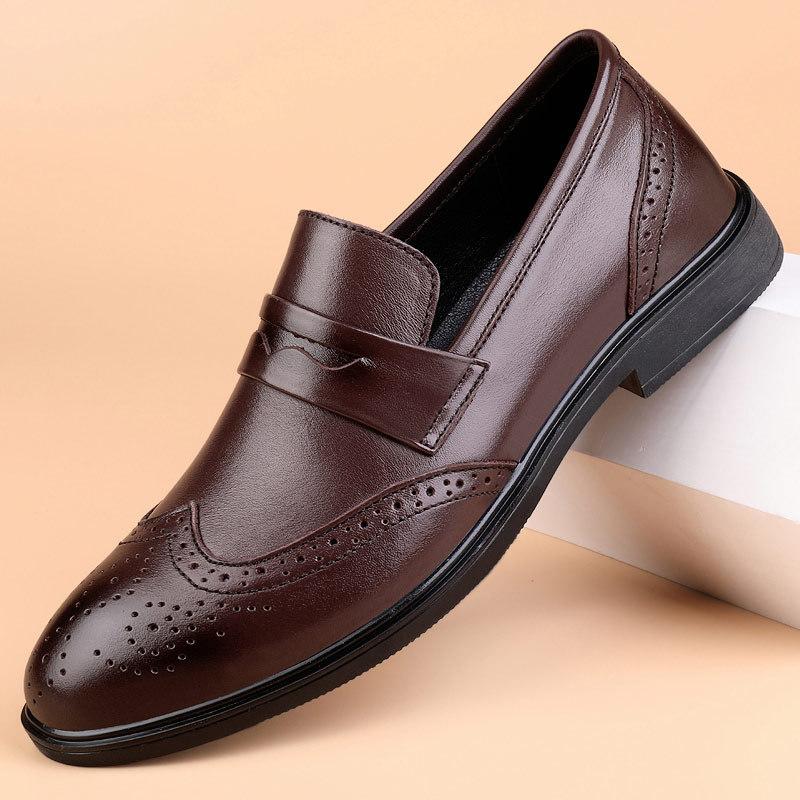 

Броккированные туфли из гладкой кожи мужские большого размера весенние британские деловые повседневные туфли первый слой коровьей кожи свадебные туфли 45 коричневый