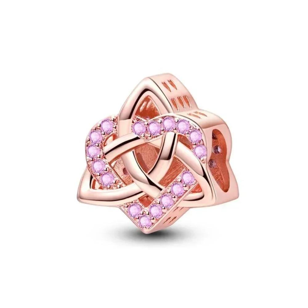 925 Silver Pink Blossom Dangle Charm Butterfly Heart Flower Rose Bird Bead For DIY Necklace Bracelet Fine Jewellery