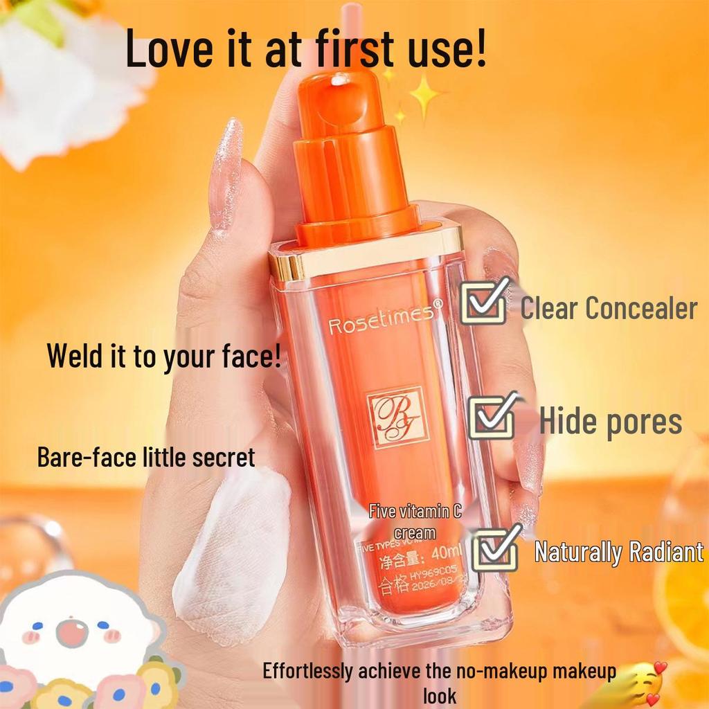 Authentic Fivefold Vitamin C Tone-Up Moisturizing Concealer Cream - Natural, Lightweight, and Brightening Nude Makeup.