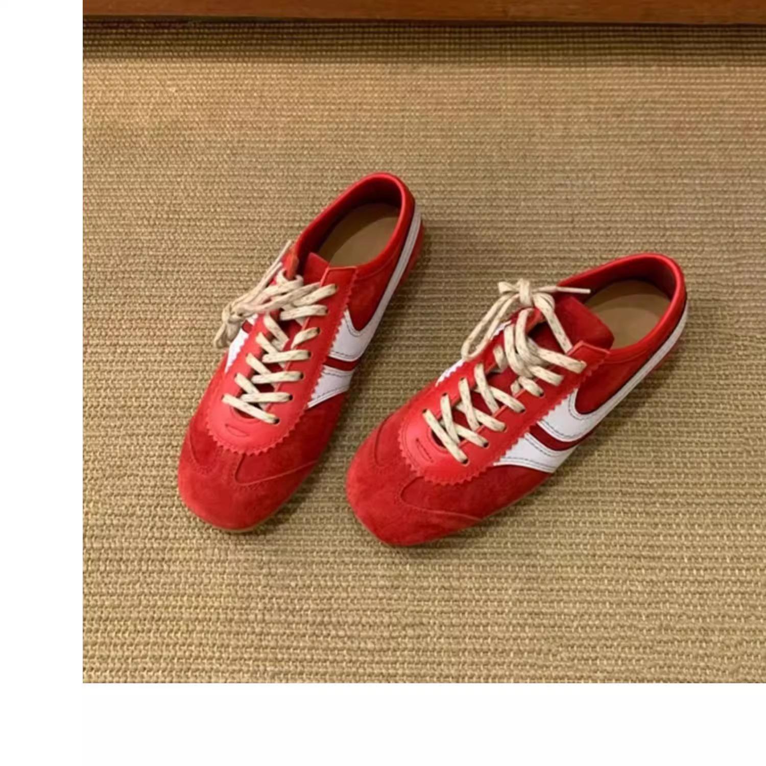 

Зеленые ретро немецкие тренировочные кроссовки женские 2025 новая летняя дышащая тонкая универсальная обувь на плоской подошве для спорта и отдыха, увеличивающая рост 40 красный