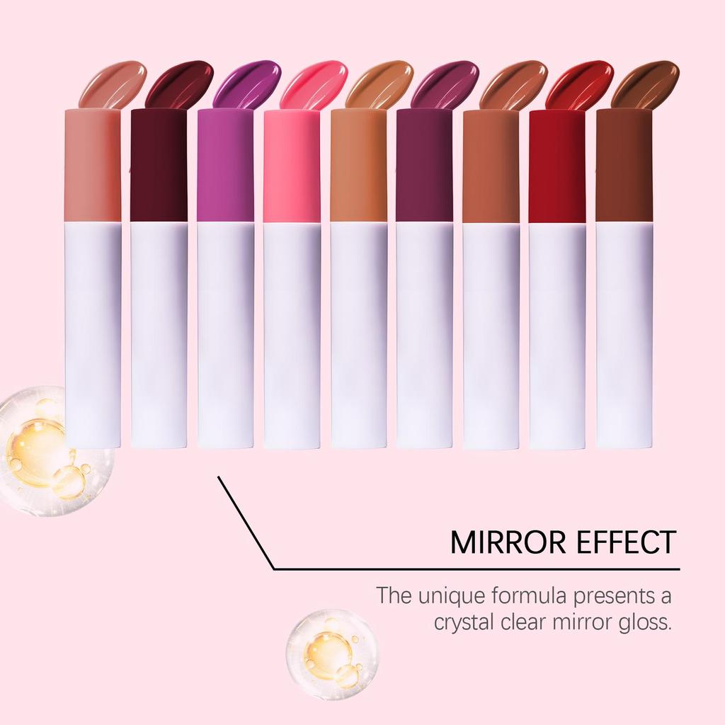 Mirror-Finish Hydrating Lip Oil Collection Essential ingredients nourish skin for a dewy, luminous finish Hydrating lip oil 9 shades