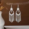Ethnic Miao Silver Tassel Earrings - Retro Long Dangle Scenic Studs for Women