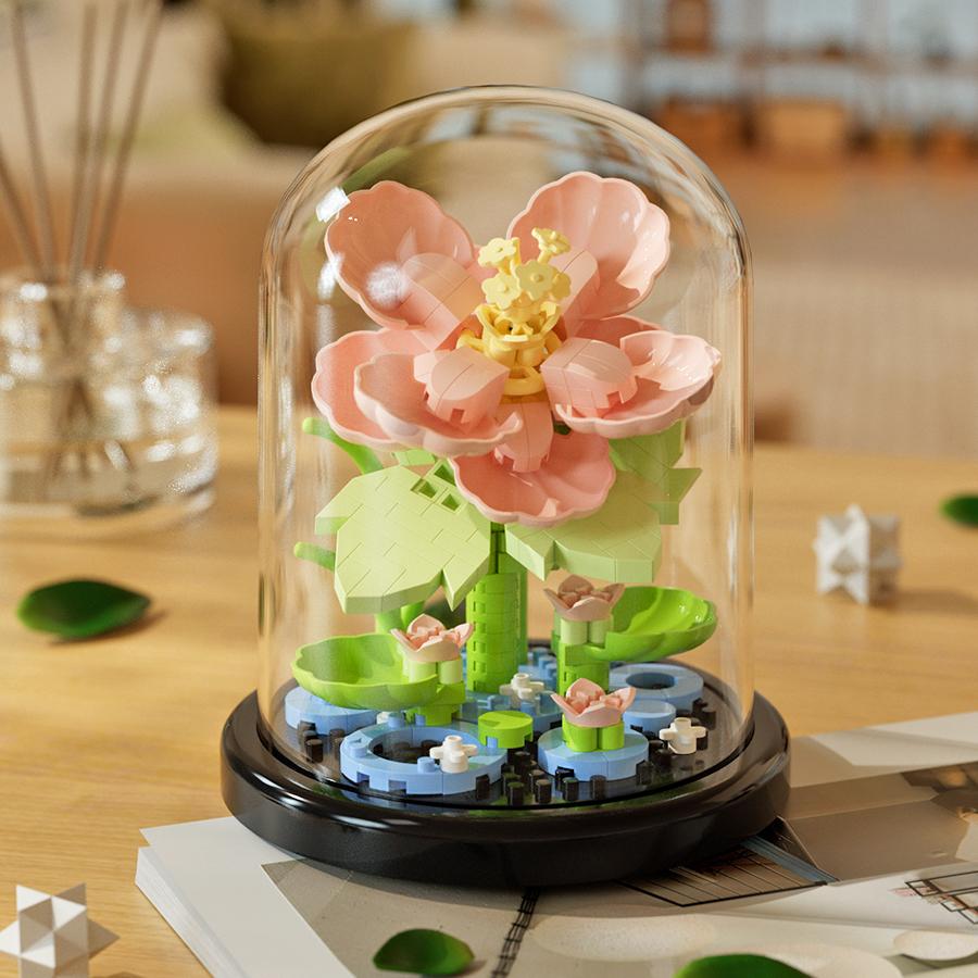 Ramo de suculentas de simulación de bloques de construcción en maceta, rompecabezas creativo, bloques de construcción, flor eterna, decoración del hogar, rosa
