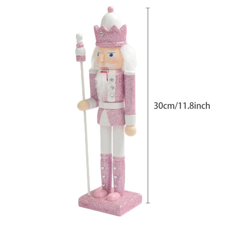

30cm Handmade Wooden Pink Nutcracker Soldier, Festive Collectible Tabletop Ornament, Unique Christmas Decor & Holiday Gift