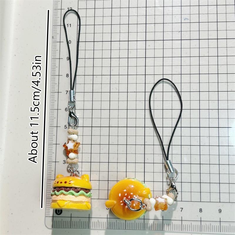 Cute Hamburger Cat Puppy Phone Chain Lanyard Bag Keychain Pendant Charm Elegant Keyring Sweet Girly Backpack Hang Ornament Gifts