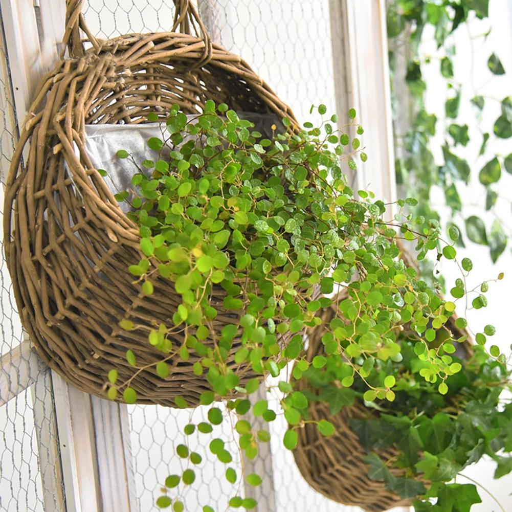 Wandmontierter Rattan-Korb Hängender Pflanzkorb Handgefertigter Weidenblumentopf Heim-Gartendekor Gewebter Rattan-Vase Körbe